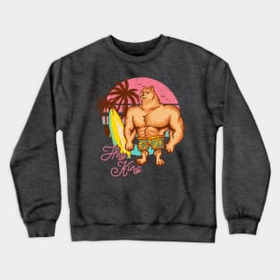 Swole Doge Chilling on the Beach | Hey King | Pink Crewneck Sweatshirt